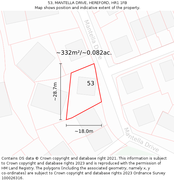 53, MANTELLA DRIVE, HEREFORD, HR1 1FB: Plot and title map