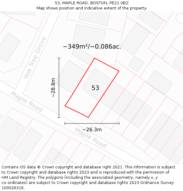 53, MAPLE ROAD, BOSTON, PE21 0BZ: Plot and title map