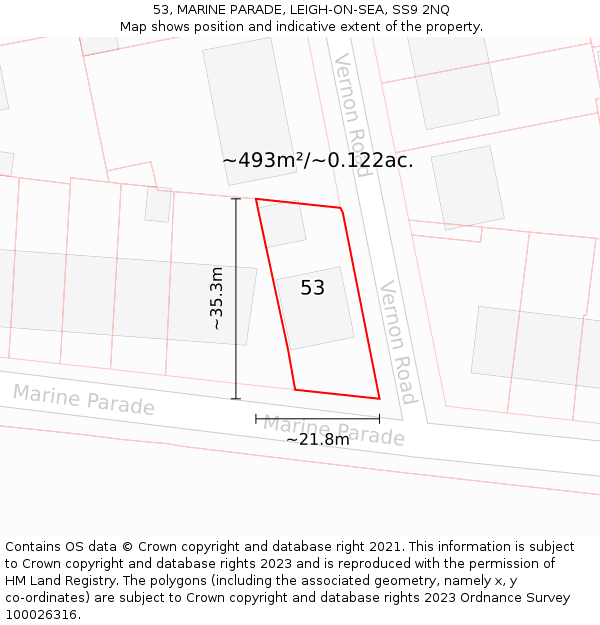 53, MARINE PARADE, LEIGH-ON-SEA, SS9 2NQ: Plot and title map