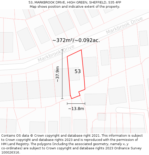 53, MARKBROOK DRIVE, HIGH GREEN, SHEFFIELD, S35 4FP: Plot and title map