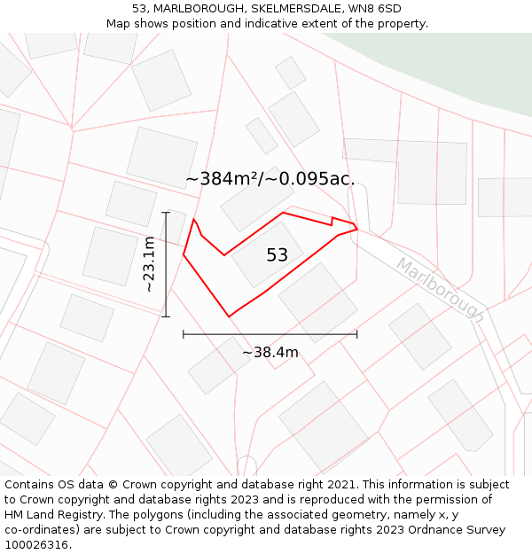 53, MARLBOROUGH, SKELMERSDALE, WN8 6SD: Plot and title map