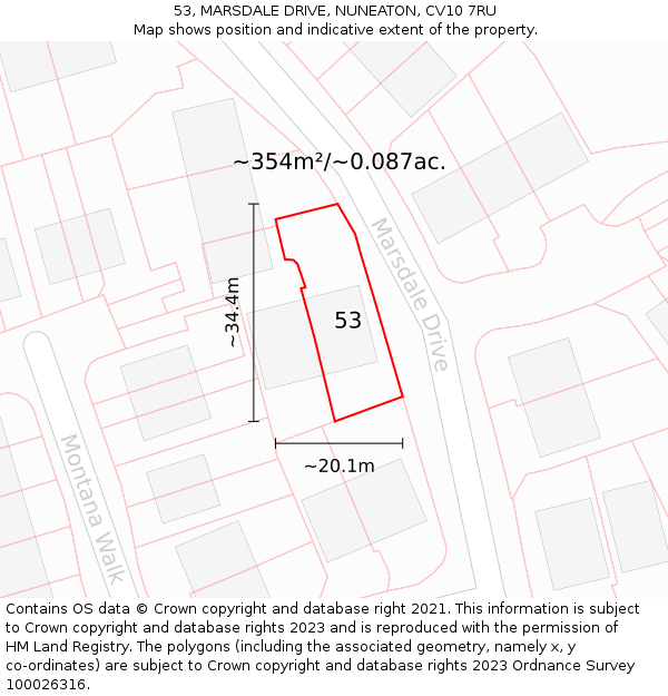 53, MARSDALE DRIVE, NUNEATON, CV10 7RU: Plot and title map