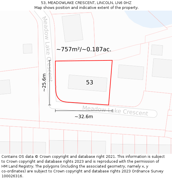 53, MEADOWLAKE CRESCENT, LINCOLN, LN6 0HZ: Plot and title map