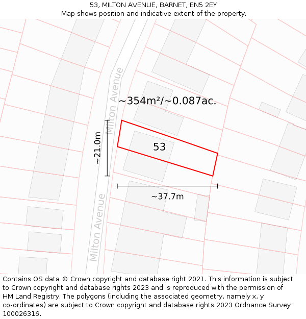 53, MILTON AVENUE, BARNET, EN5 2EY: Plot and title map