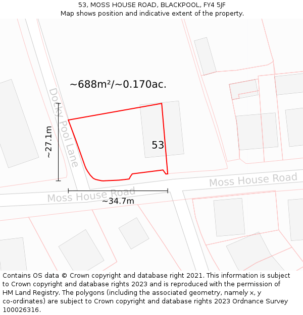 53, MOSS HOUSE ROAD, BLACKPOOL, FY4 5JF: Plot and title map