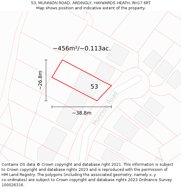 53, MUNNION ROAD, ARDINGLY, HAYWARDS HEATH, RH17 6RT: Plot and title map