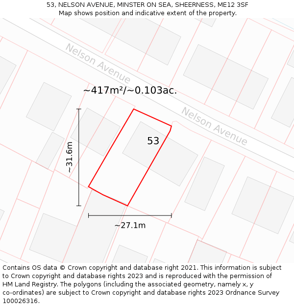 53, NELSON AVENUE, MINSTER ON SEA, SHEERNESS, ME12 3SF: Plot and title map