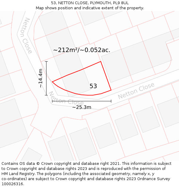 53, NETTON CLOSE, PLYMOUTH, PL9 8UL: Plot and title map