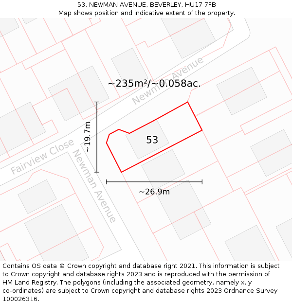 53, NEWMAN AVENUE, BEVERLEY, HU17 7FB: Plot and title map