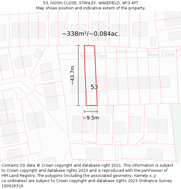 53, NOON CLOSE, STANLEY, WAKEFIELD, WF3 4PT: Plot and title map