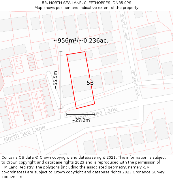 53, NORTH SEA LANE, CLEETHORPES, DN35 0PS: Plot and title map