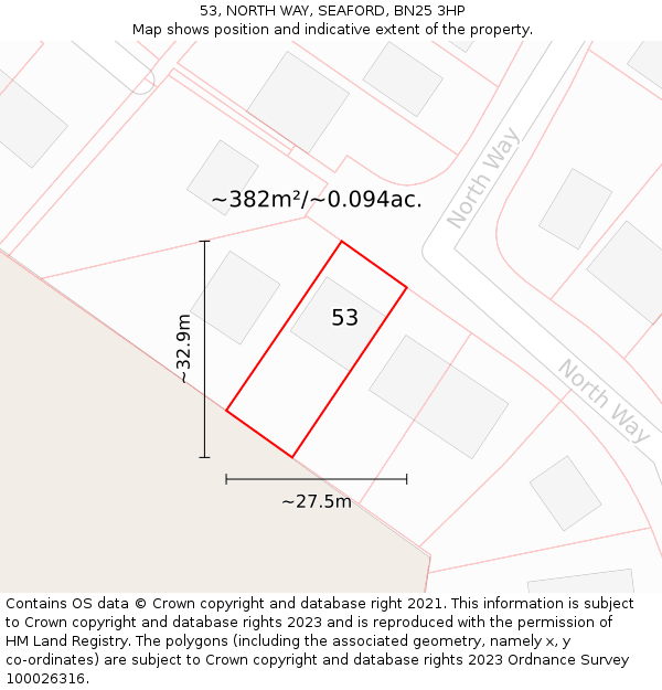 53, NORTH WAY, SEAFORD, BN25 3HP: Plot and title map