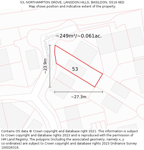 53, NORTHAMPTON GROVE, LANGDON HILLS, BASILDON, SS16 6ED: Plot and title map