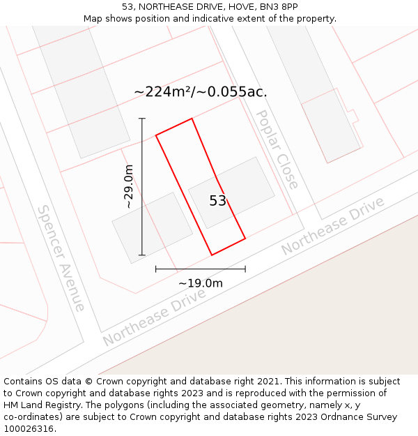 53, NORTHEASE DRIVE, HOVE, BN3 8PP: Plot and title map