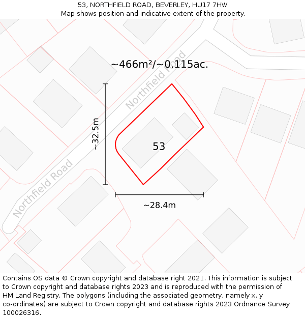 53, NORTHFIELD ROAD, BEVERLEY, HU17 7HW: Plot and title map