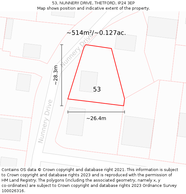 53, NUNNERY DRIVE, THETFORD, IP24 3EP: Plot and title map