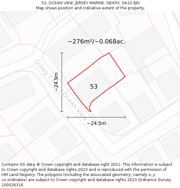 53, OCEAN VIEW, JERSEY MARINE, NEATH, SA10 6JN: Plot and title map