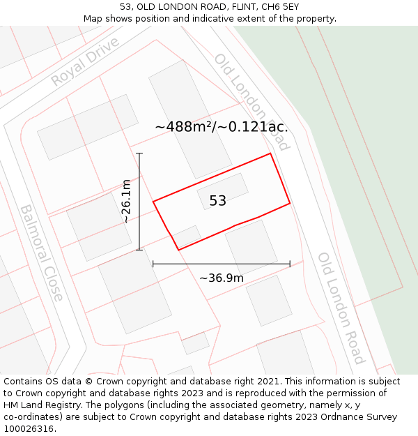 53, OLD LONDON ROAD, FLINT, CH6 5EY: Plot and title map