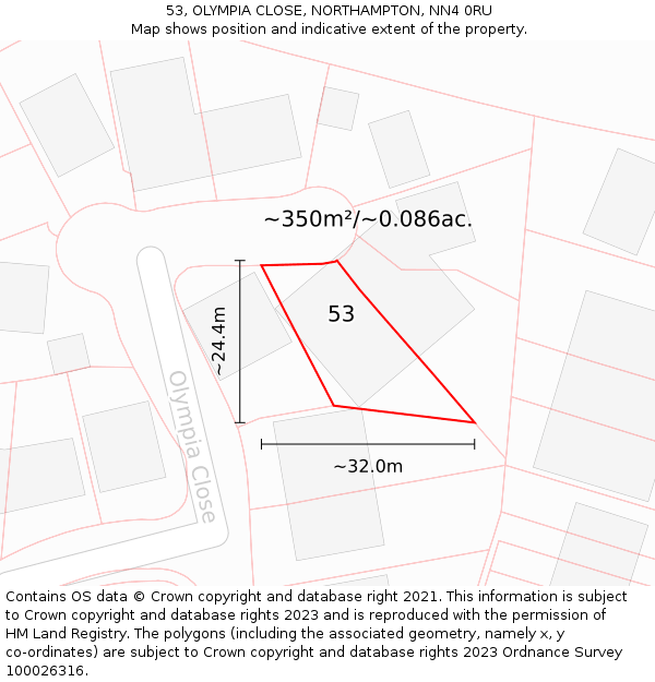 53, OLYMPIA CLOSE, NORTHAMPTON, NN4 0RU: Plot and title map