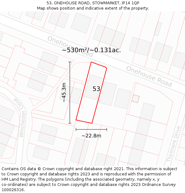 53, ONEHOUSE ROAD, STOWMARKET, IP14 1QP: Plot and title map