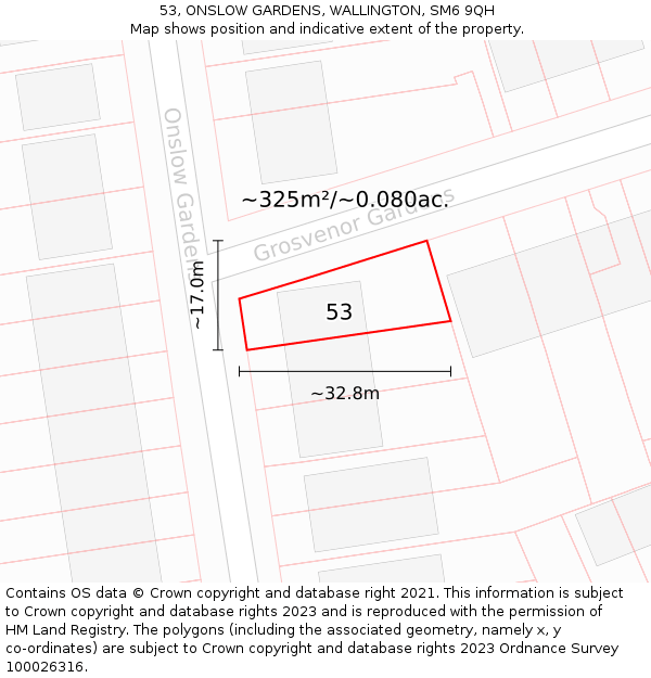 53, ONSLOW GARDENS, WALLINGTON, SM6 9QH: Plot and title map