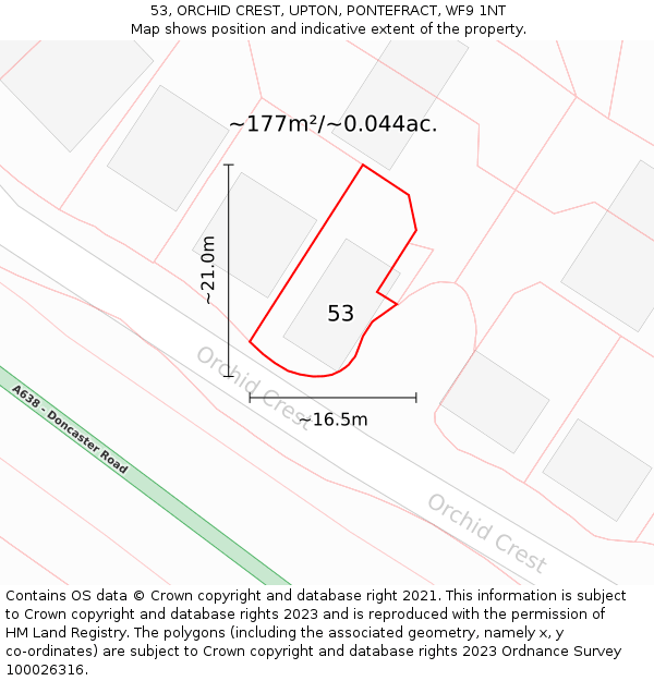 53, ORCHID CREST, UPTON, PONTEFRACT, WF9 1NT: Plot and title map