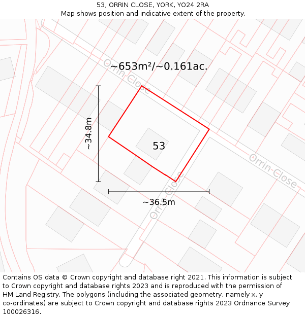 53, ORRIN CLOSE, YORK, YO24 2RA: Plot and title map