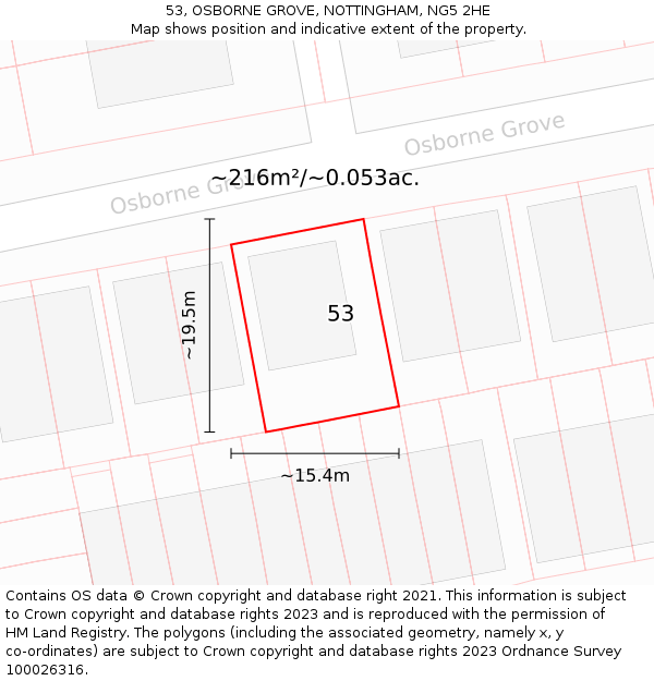 53, OSBORNE GROVE, NOTTINGHAM, NG5 2HE: Plot and title map