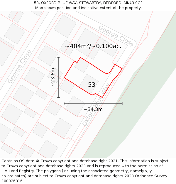 53, OXFORD BLUE WAY, STEWARTBY, BEDFORD, MK43 9GF: Plot and title map