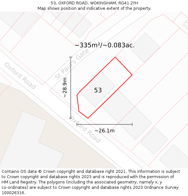 53, OXFORD ROAD, WOKINGHAM, RG41 2YH: Plot and title map