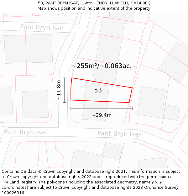 53, PANT BRYN ISAF, LLWYNHENDY, LLANELLI, SA14 9EQ: Plot and title map