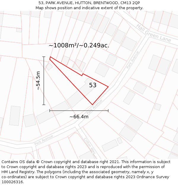 53, PARK AVENUE, HUTTON, BRENTWOOD, CM13 2QP: Plot and title map