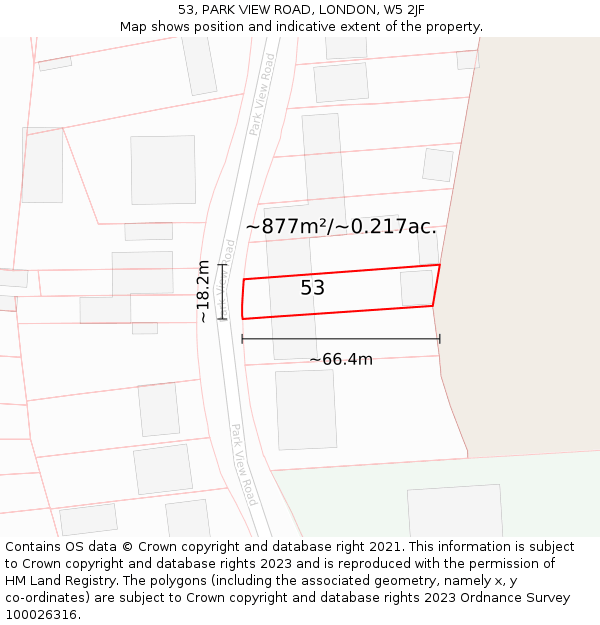 53, PARK VIEW ROAD, LONDON, W5 2JF: Plot and title map