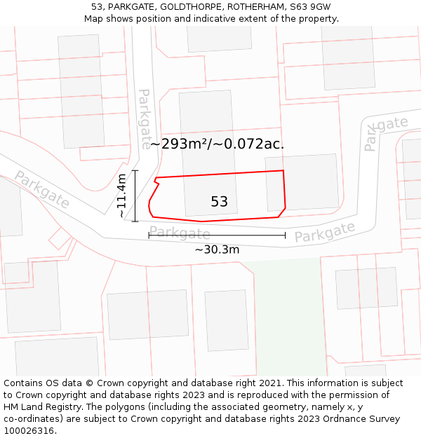 53, PARKGATE, GOLDTHORPE, ROTHERHAM, S63 9GW: Plot and title map