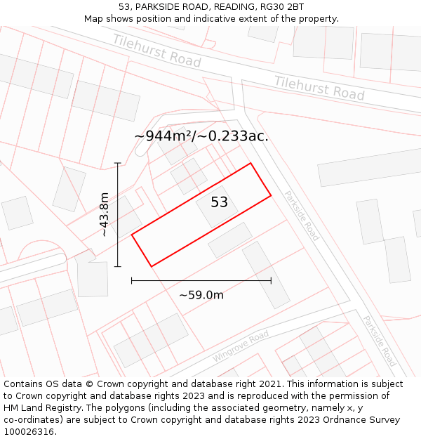 53, PARKSIDE ROAD, READING, RG30 2BT: Plot and title map
