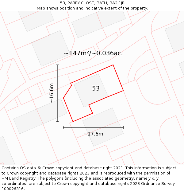 53, PARRY CLOSE, BATH, BA2 1JR: Plot and title map