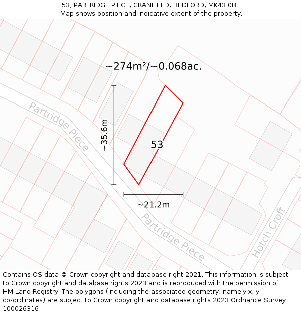 53, PARTRIDGE PIECE, CRANFIELD, BEDFORD, MK43 0BL: Plot and title map