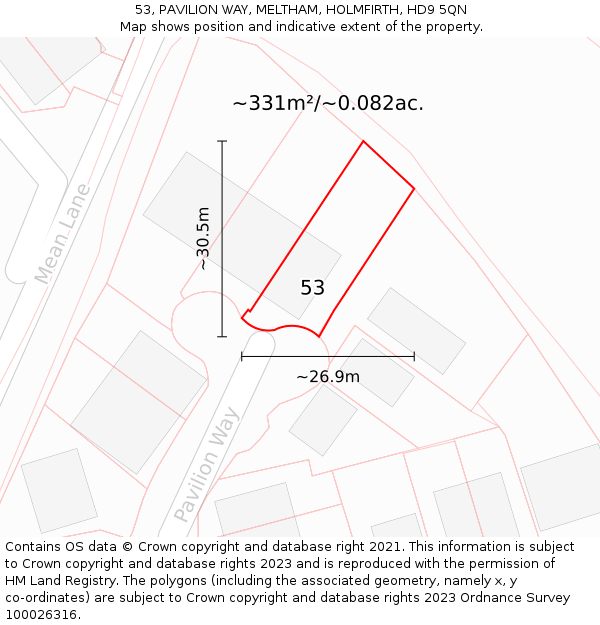 53, PAVILION WAY, MELTHAM, HOLMFIRTH, HD9 5QN: Plot and title map