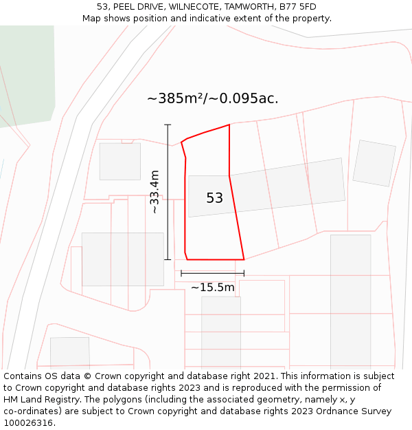 53, PEEL DRIVE, WILNECOTE, TAMWORTH, B77 5FD: Plot and title map