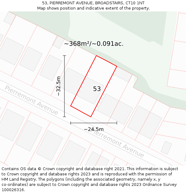 53, PIERREMONT AVENUE, BROADSTAIRS, CT10 1NT: Plot and title map