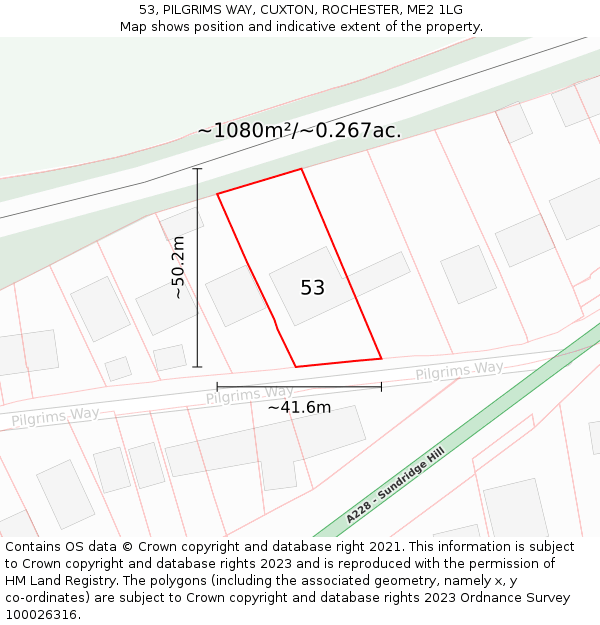 53, PILGRIMS WAY, CUXTON, ROCHESTER, ME2 1LG: Plot and title map