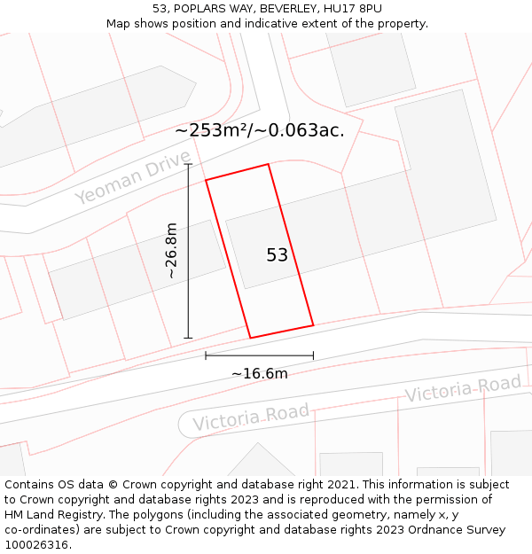 53, POPLARS WAY, BEVERLEY, HU17 8PU: Plot and title map