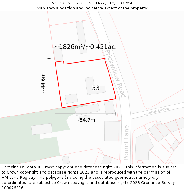 53, POUND LANE, ISLEHAM, ELY, CB7 5SF: Plot and title map