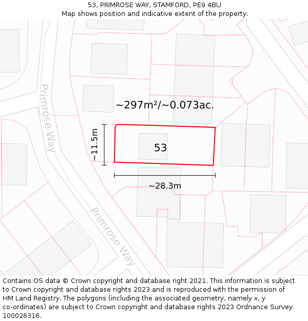 53, PRIMROSE WAY, STAMFORD, PE9 4BU: Plot and title map