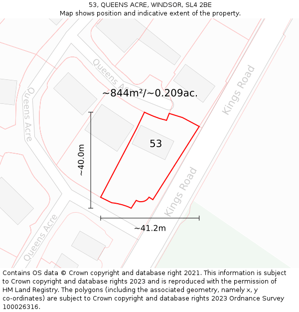 53, QUEENS ACRE, WINDSOR, SL4 2BE: Plot and title map