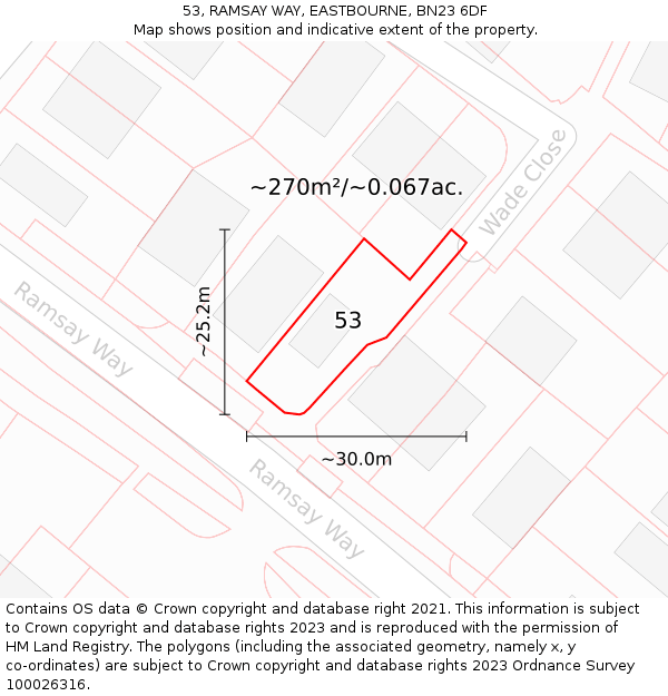 53, RAMSAY WAY, EASTBOURNE, BN23 6DF: Plot and title map