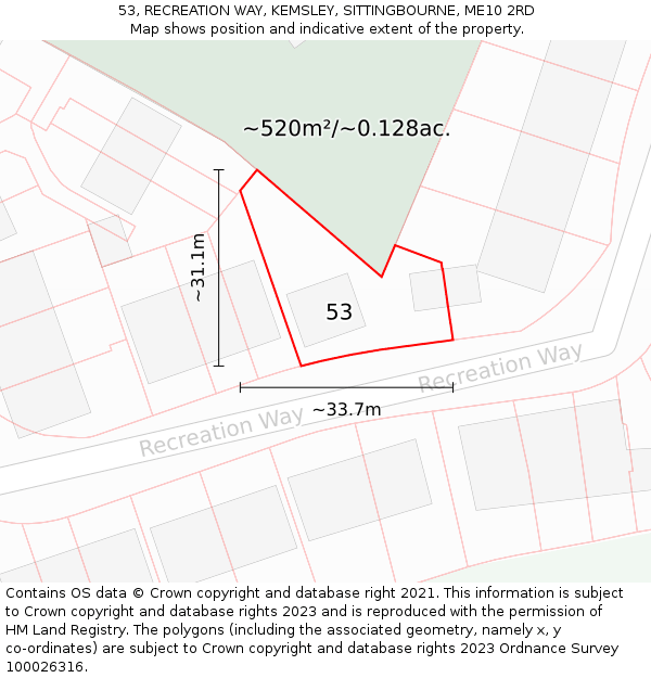 53, RECREATION WAY, KEMSLEY, SITTINGBOURNE, ME10 2RD: Plot and title map