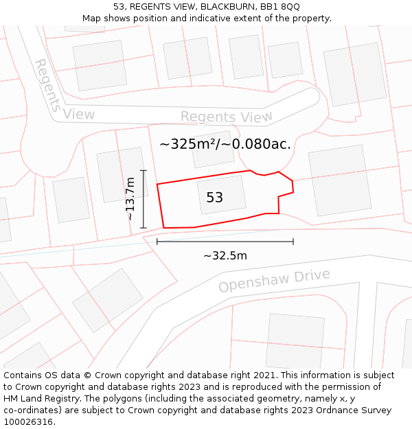 53, REGENTS VIEW, BLACKBURN, BB1 8QQ: Plot and title map