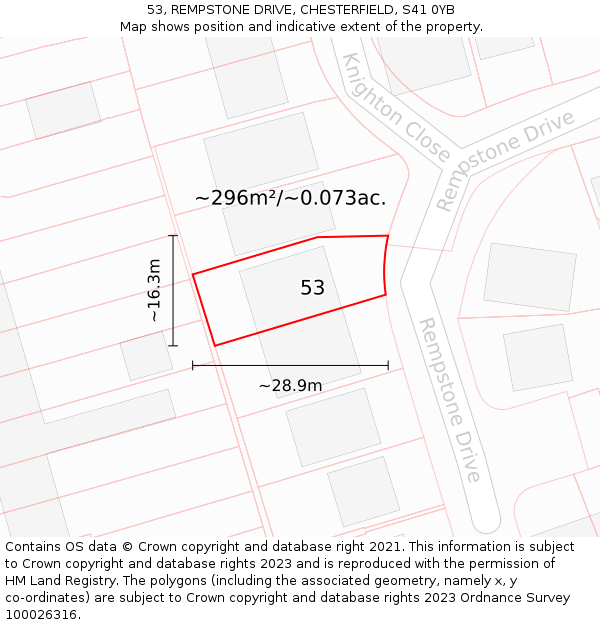 53, REMPSTONE DRIVE, CHESTERFIELD, S41 0YB: Plot and title map