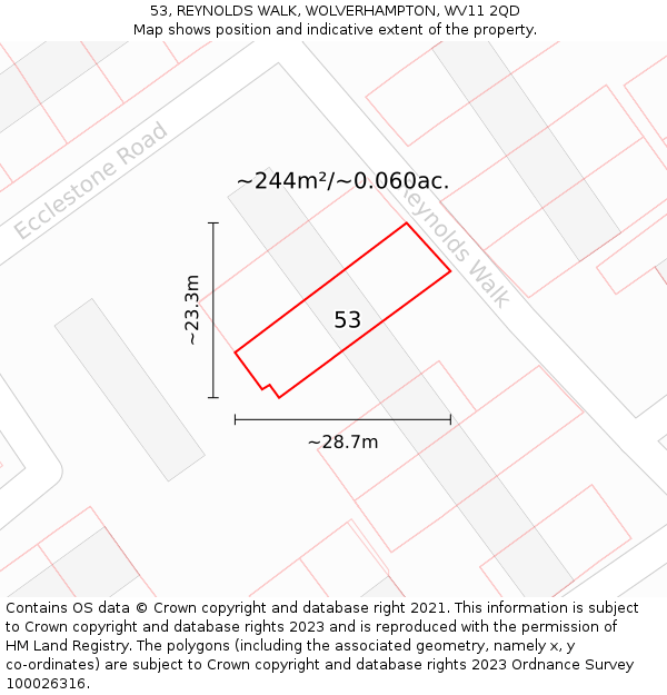 53, REYNOLDS WALK, WOLVERHAMPTON, WV11 2QD: Plot and title map